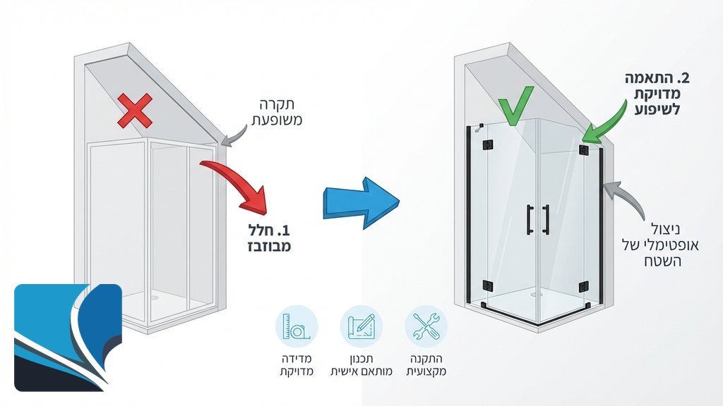 מקלחון מותאם אישית לחלל מאתגר עם פרזול שחור מט