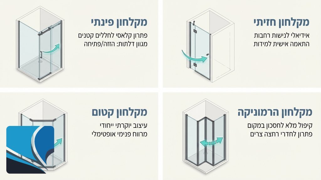 מקלחון פינתי מעוצב מזכוכית שקופה בחדר רחצה מודרני המותקן על ידי מומחים